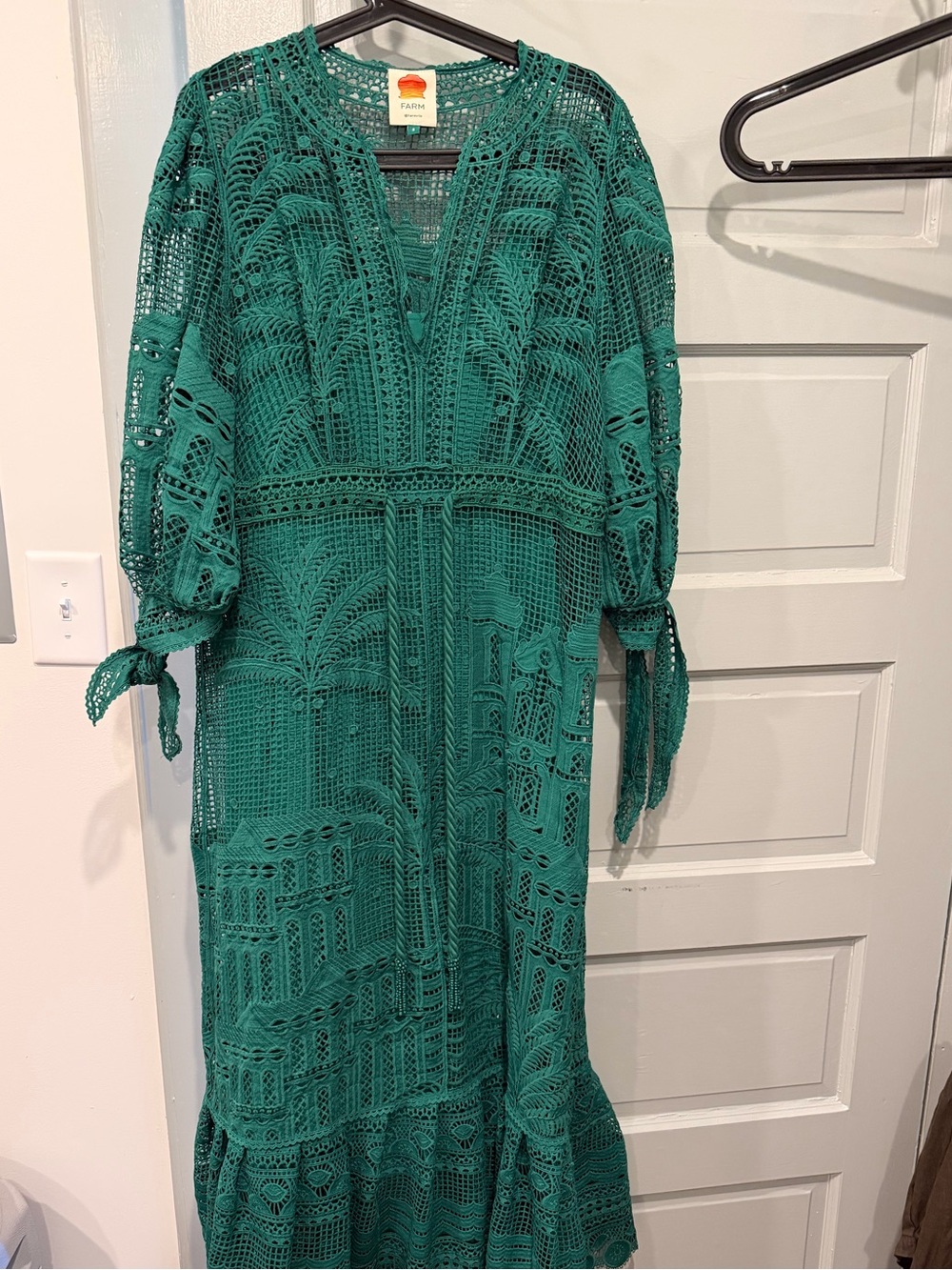 FARM Rio Teal Green Crochet Maxi Dress